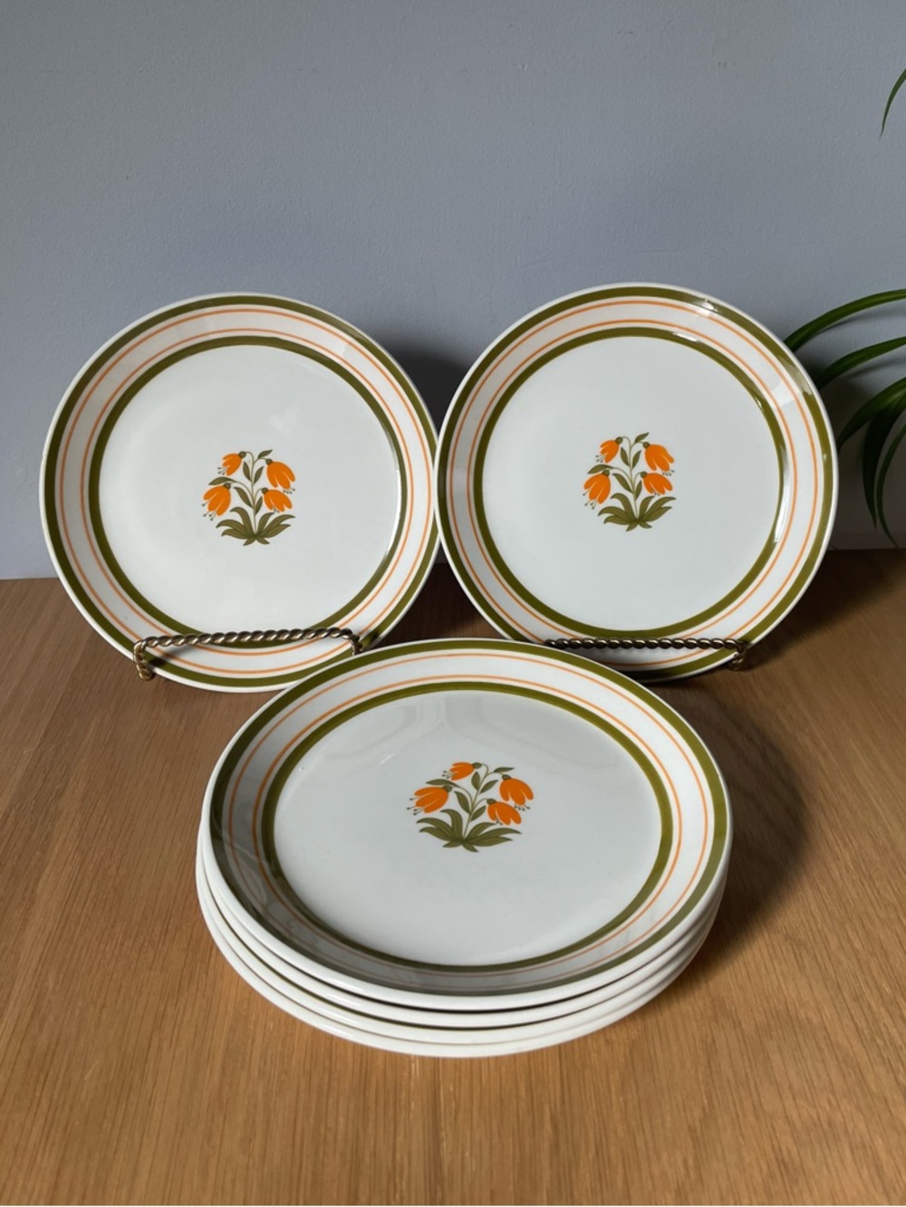 Vintage Johnson Brothers Ironstone Side Plates 6” Orange Floral Motif Set of 6